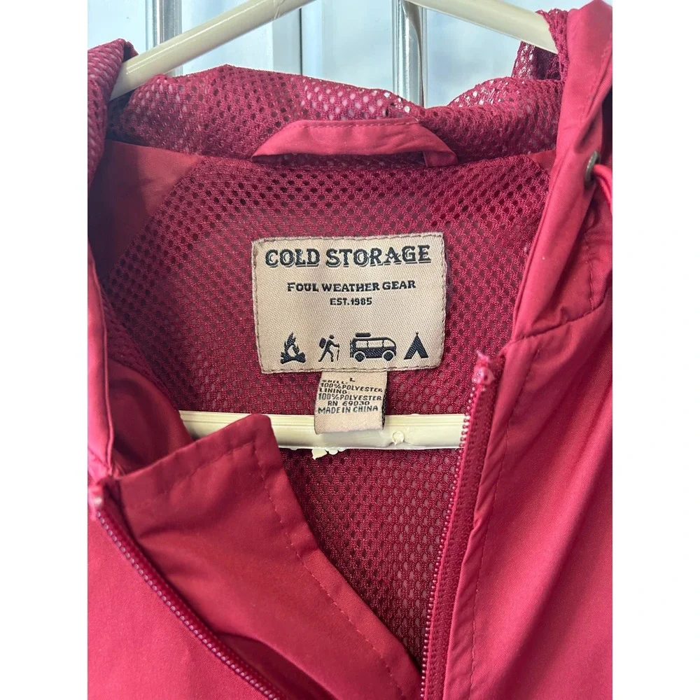 Cold Storage Foul Weather Gear Red Hooded Windbreaker Jacket Mens Large Mesh Lin